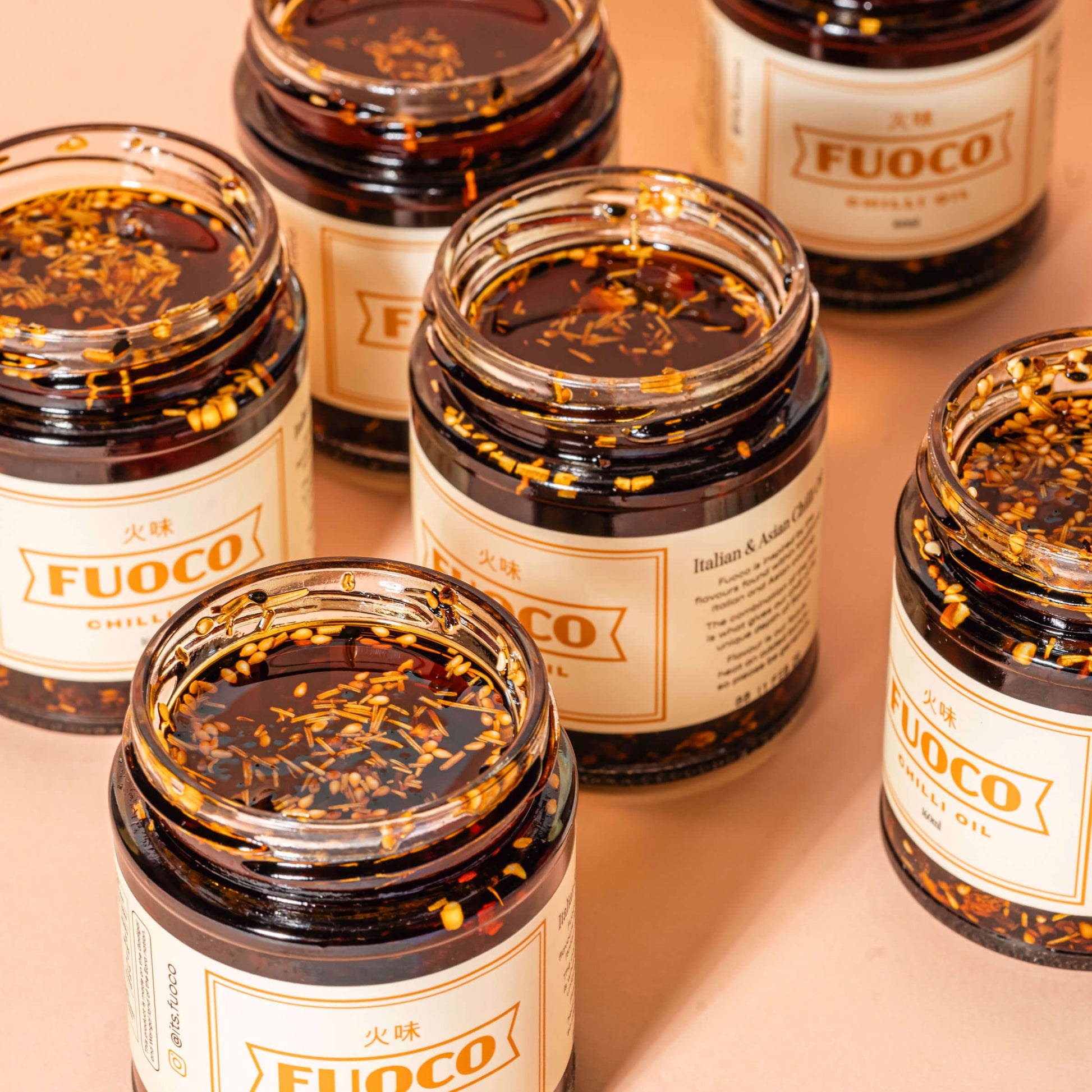Fuoco crispy chilli oil 190ml lots of jars opened and ready to eat